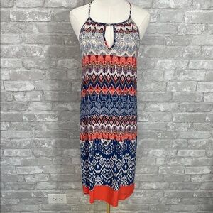 Braeve Aztec Sleeveless Midi Dress in Blue and Red